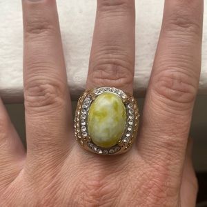 Vintage Stainless Steel Light Green Stone Mens Ring